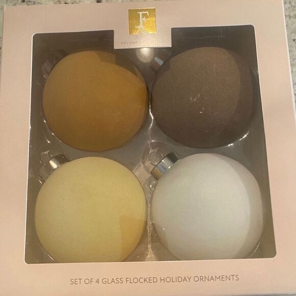 Other - NEW Set of 4 Flocked Velvet Holiday‎ Glass Ornaments